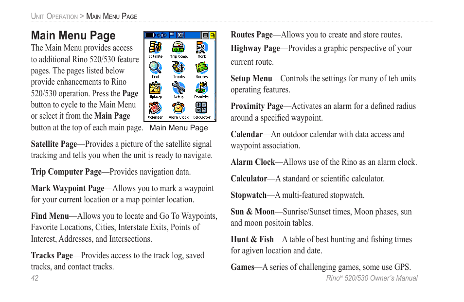 Main menu page | Garmin 520 User Manual | Page 52 / 132