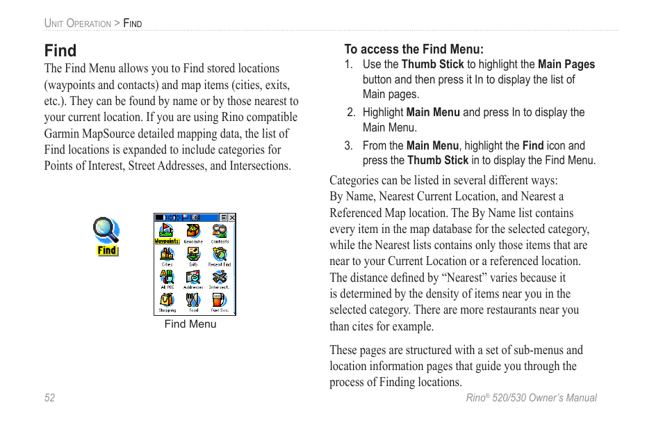 Find | Garmin 520 User Manual | Page 62 / 132