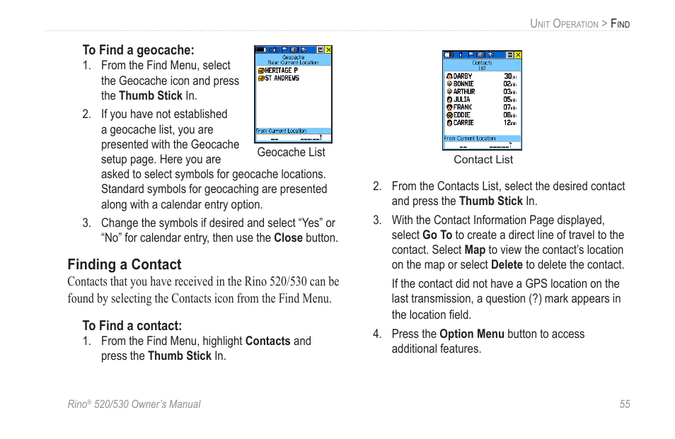 Finding a contact | Garmin 520 User Manual | Page 65 / 132