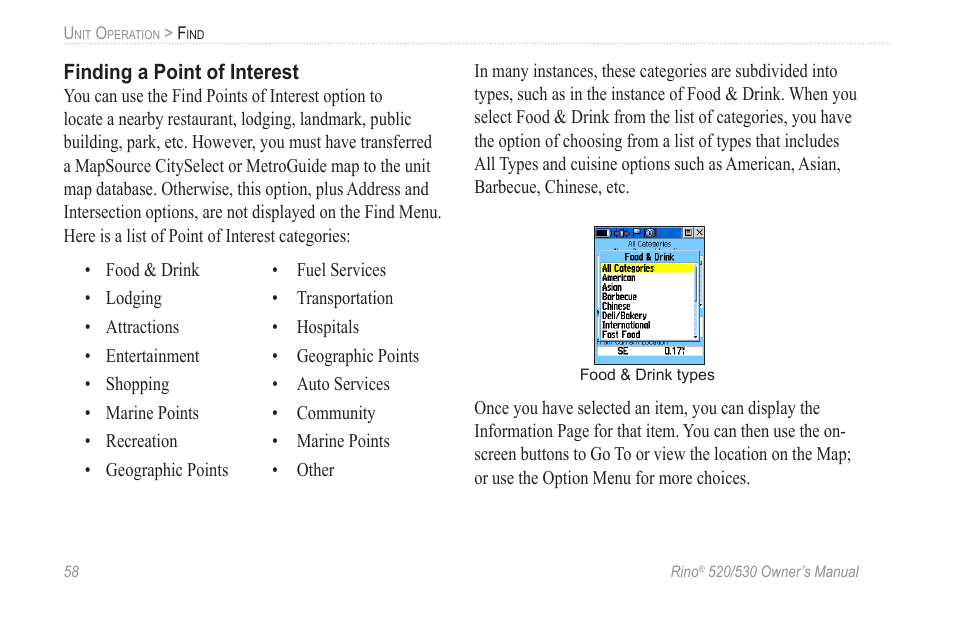 Finding a point of interest | Garmin 520 User Manual | Page 68 / 132