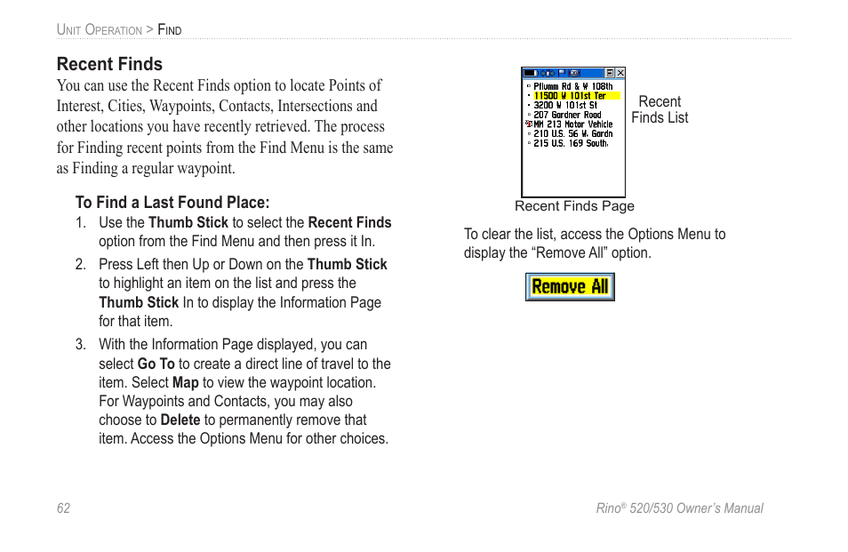 Recent finds | Garmin 520 User Manual | Page 72 / 132