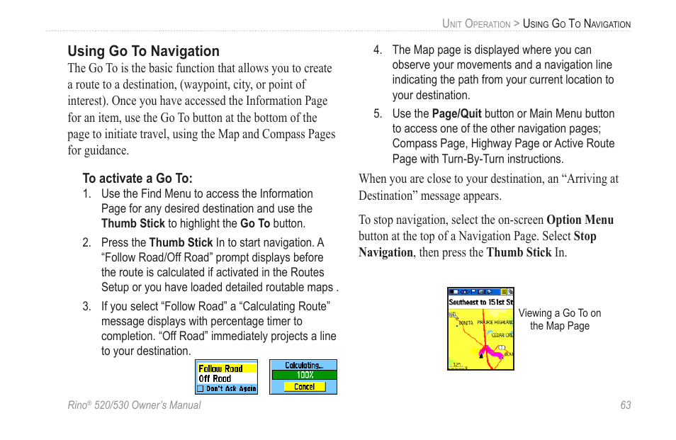 Using go to navigation | Garmin 520 User Manual | Page 73 / 132