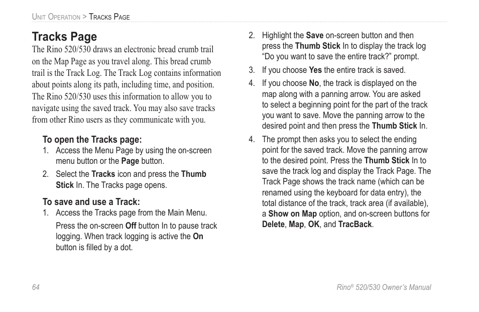 Tracks page | Garmin 520 User Manual | Page 74 / 132