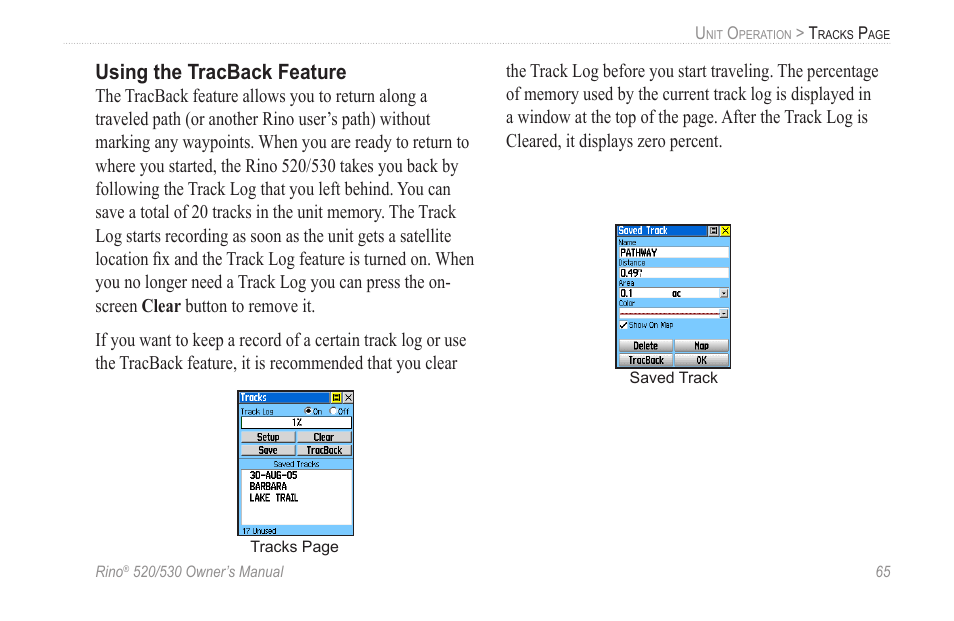 Using the tracback feature | Garmin 520 User Manual | Page 75 / 132