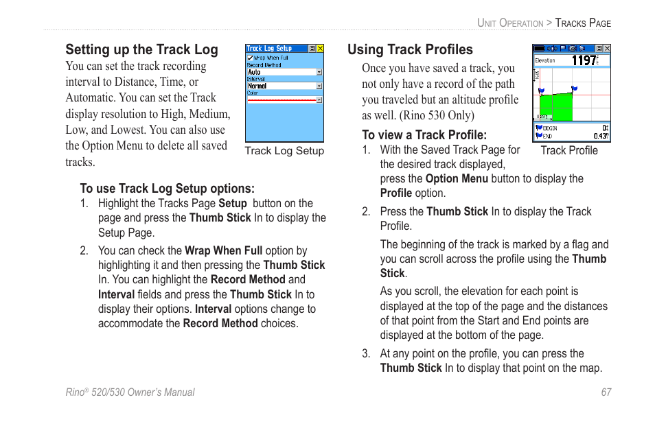Setting up the track log, Using track profiles, Using track proﬁles | Garmin 520 User Manual | Page 77 / 132