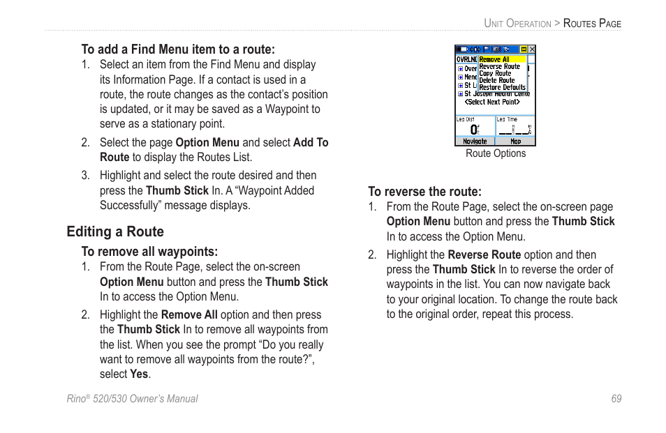 Editing a route | Garmin 520 User Manual | Page 79 / 132