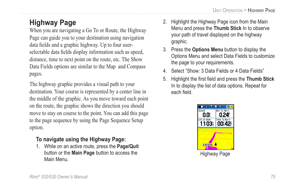 Highway page | Garmin 520 User Manual | Page 85 / 132