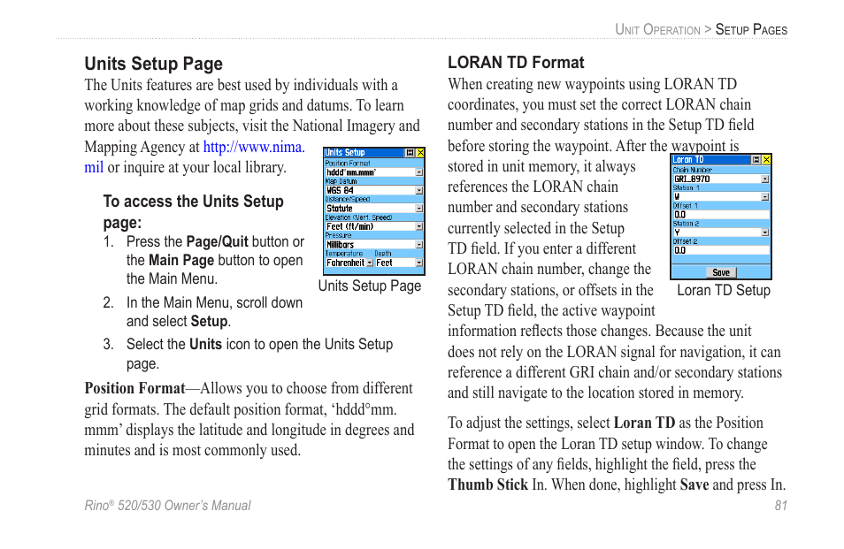 Loran td format | Garmin 520 User Manual | Page 91 / 132