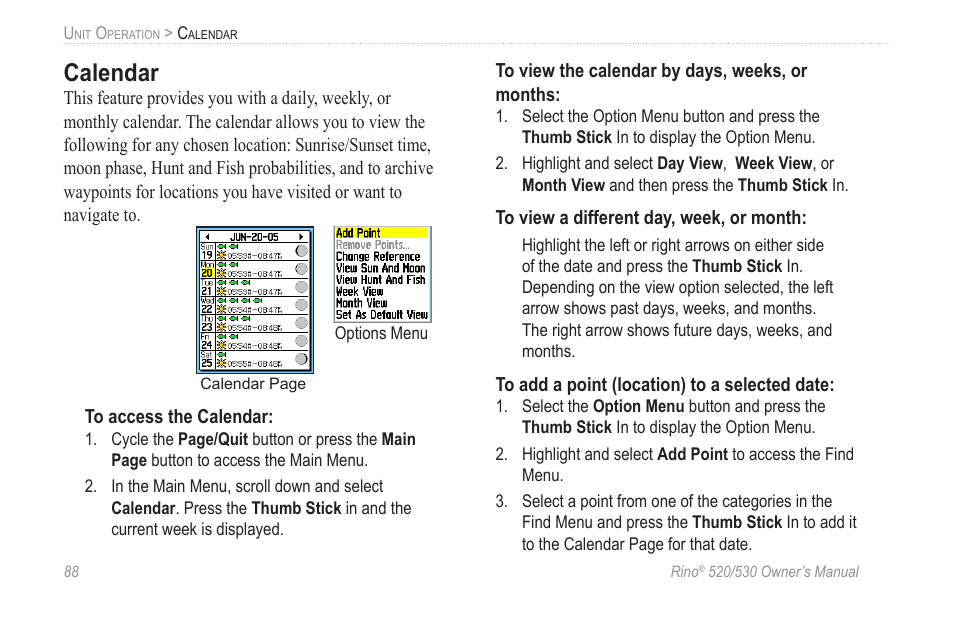 Calendar | Garmin 520 User Manual | Page 98 / 132