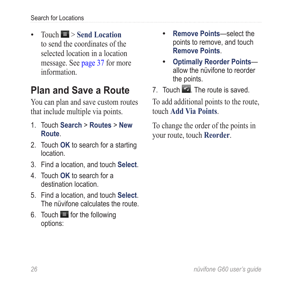 Plan and save a route | Garmin G60 User Manual | Page 34 / 104