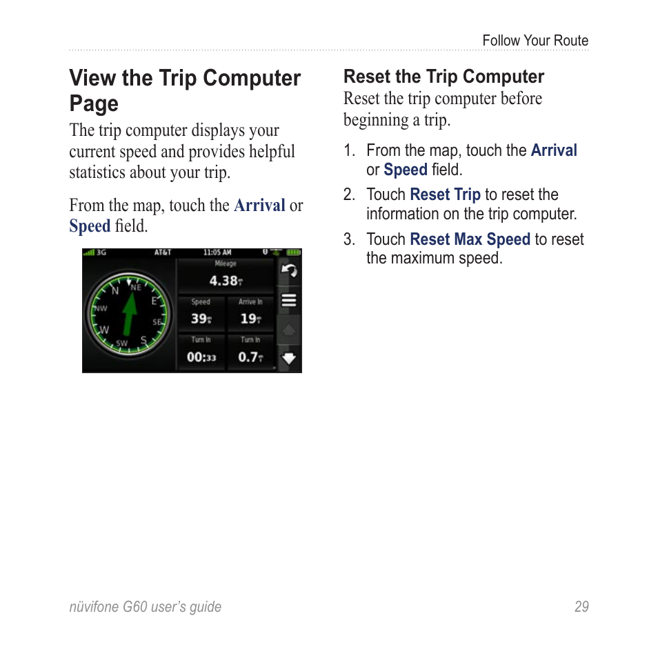 View the trip computer, View the trip computer page | Garmin G60 User Manual | Page 37 / 104