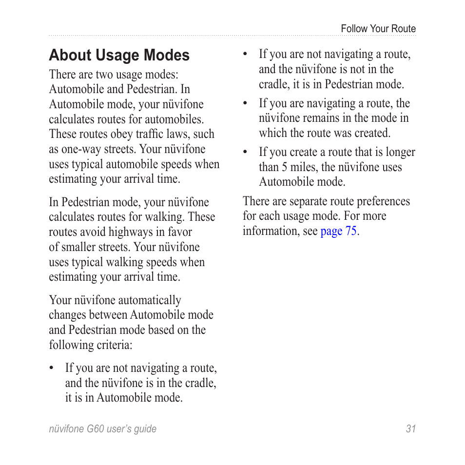 About usage modes | Garmin G60 User Manual | Page 39 / 104