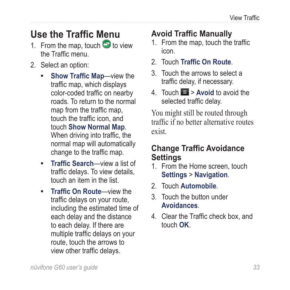 Use the traffic menu | Garmin G60 User Manual | Page 41 / 104