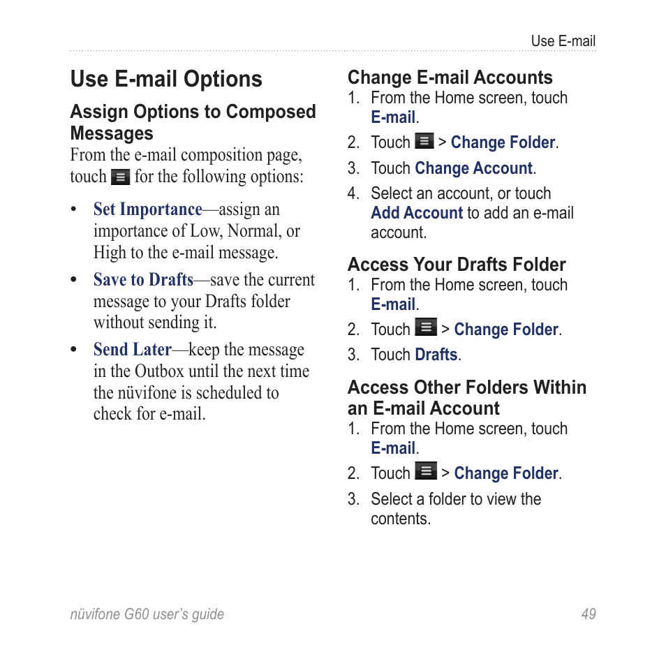 Use e-mail options | Garmin G60 User Manual | Page 57 / 104