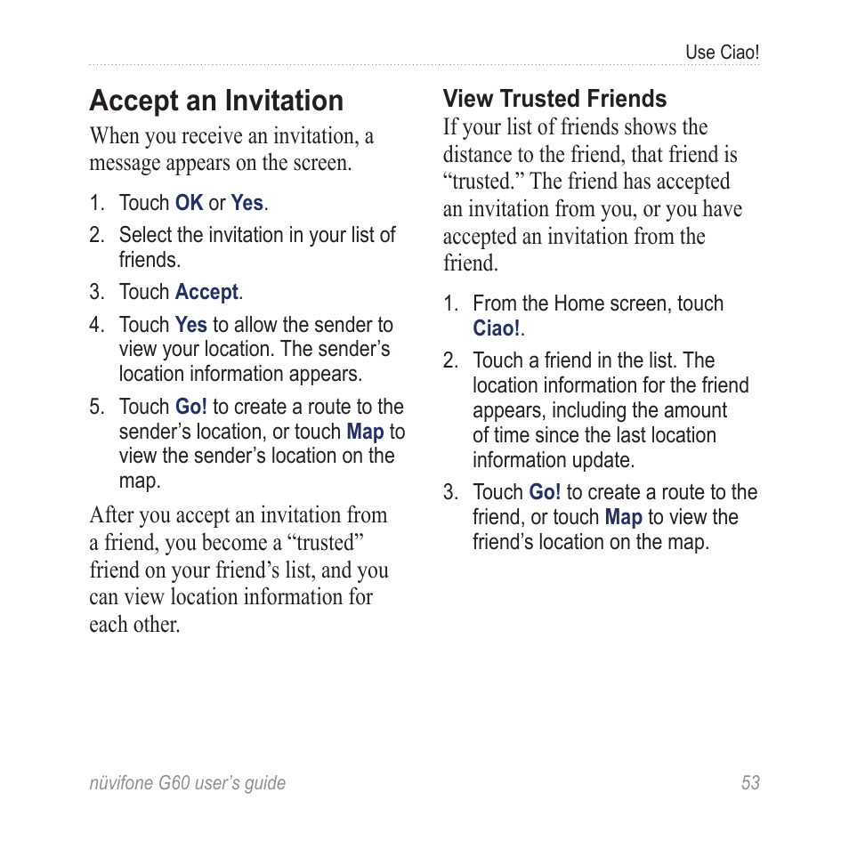 Accept an invitation | Garmin G60 User Manual | Page 61 / 104