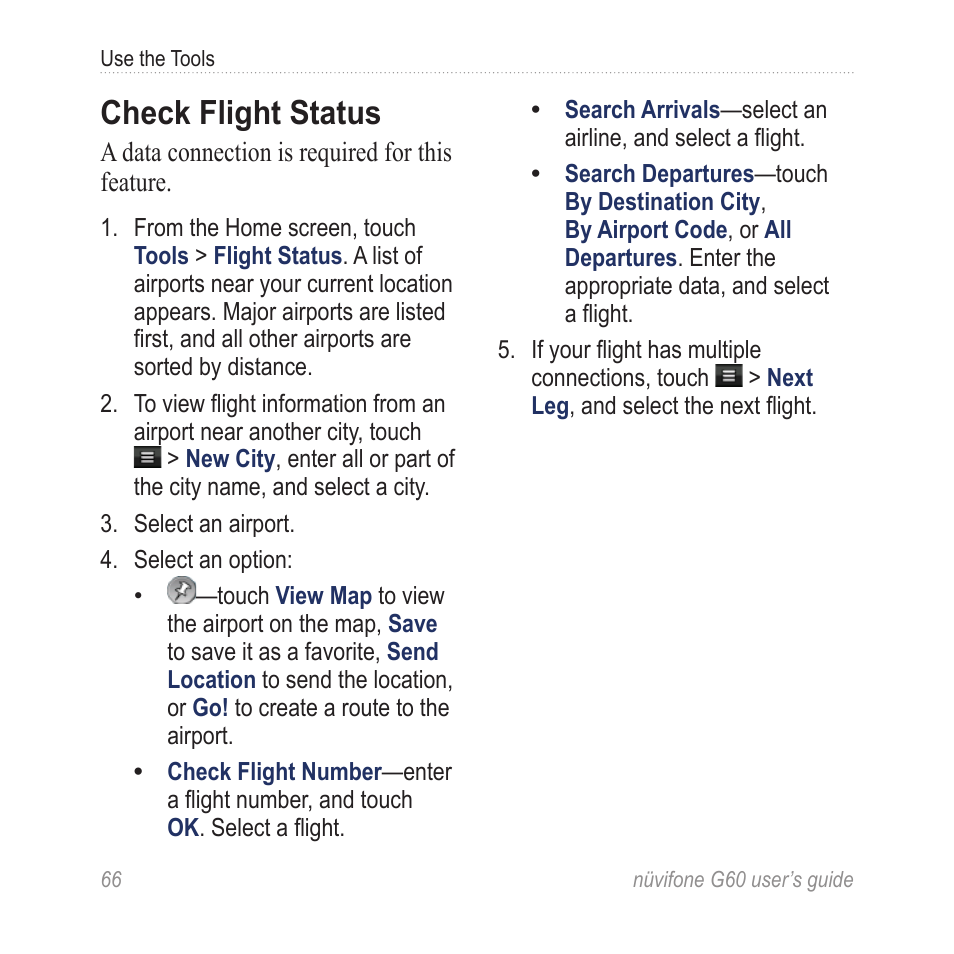 Check flight status | Garmin G60 User Manual | Page 74 / 104