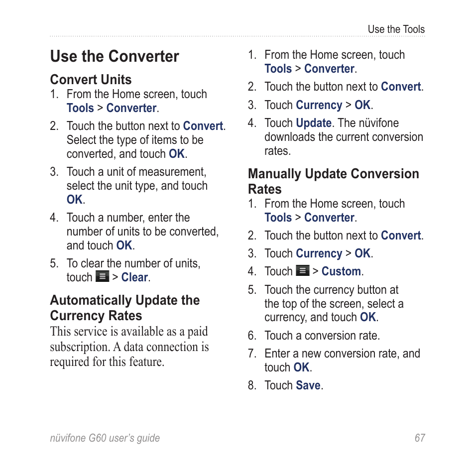 Use the converter | Garmin G60 User Manual | Page 75 / 104