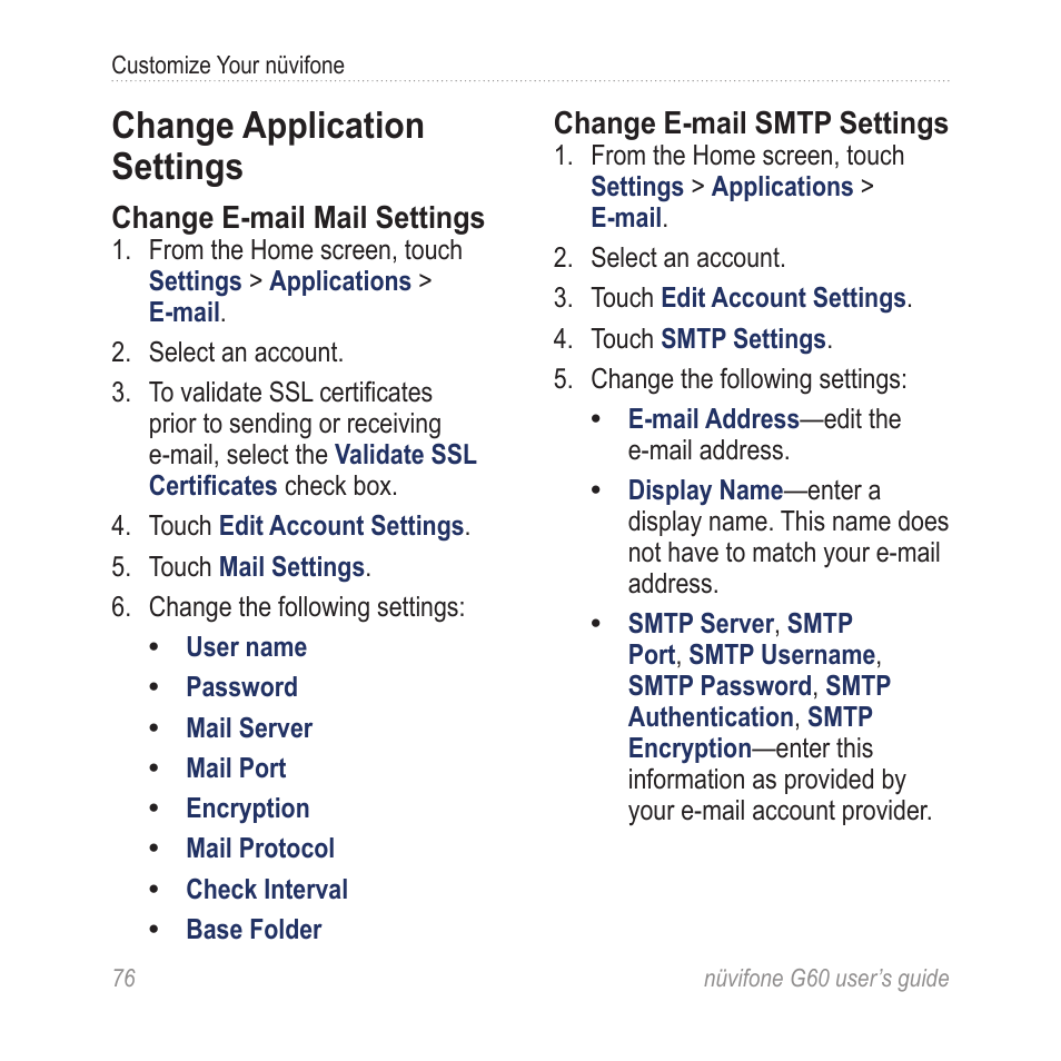 Change application settings | Garmin G60 User Manual | Page 84 / 104