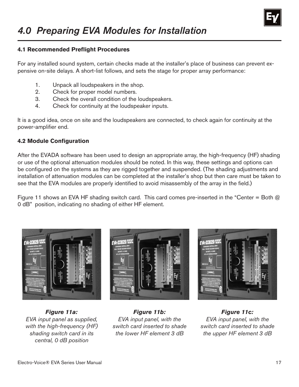 0 preparing eva modules for installation | EVA -2082S/920 User Manual | Page 17 / 36
