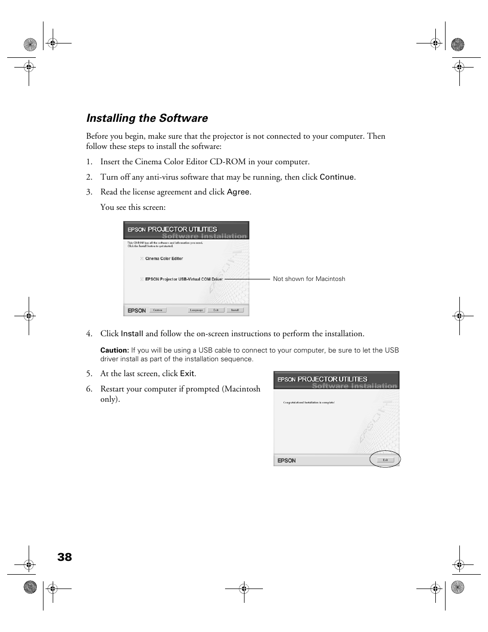 Installing the software, 38 installing the software | Garmin POWERLITE CINEMA 200+ User Manual | Page 38 / 80