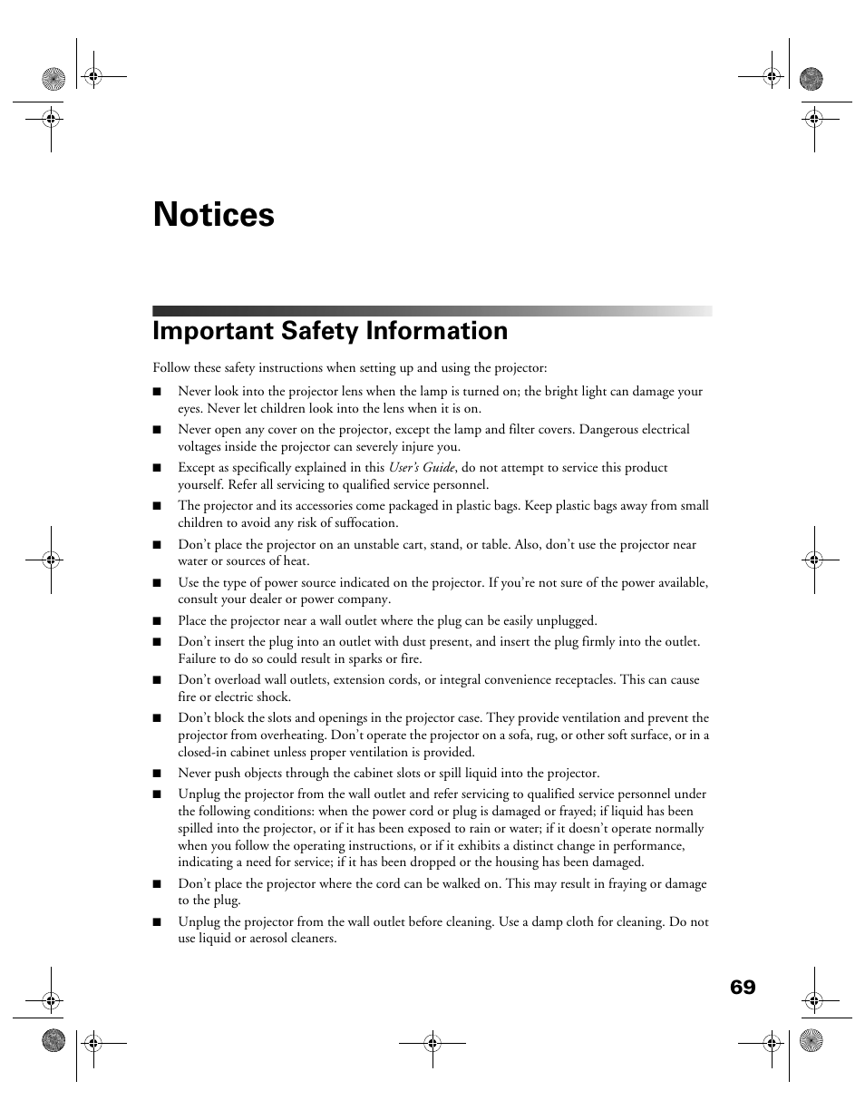 Notices, Important safety information | Garmin POWERLITE CINEMA 200+ User Manual | Page 69 / 80