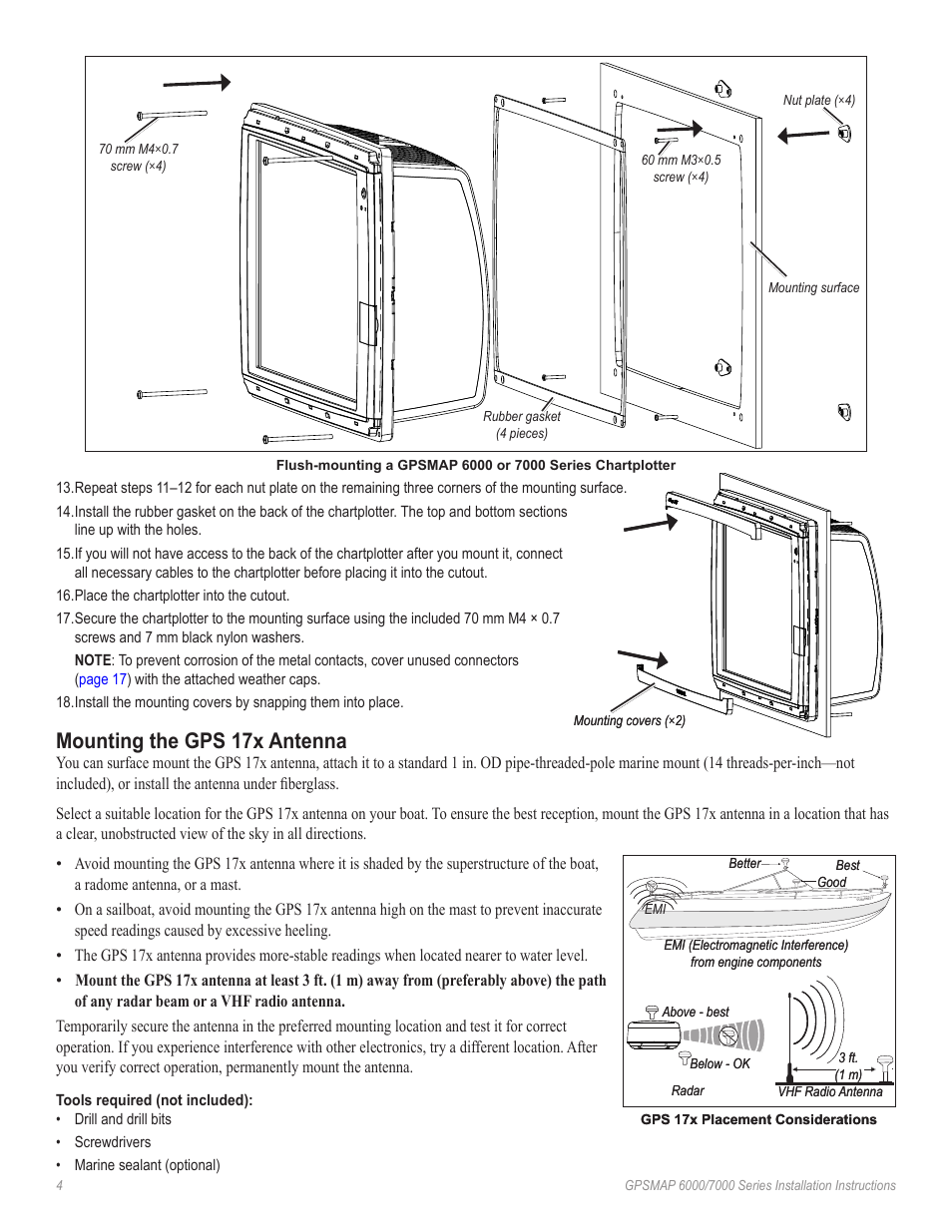 Mounting the gps 17x antenna | Garmin GPSMAP 7000 Series User Manual | Page 4 / 20