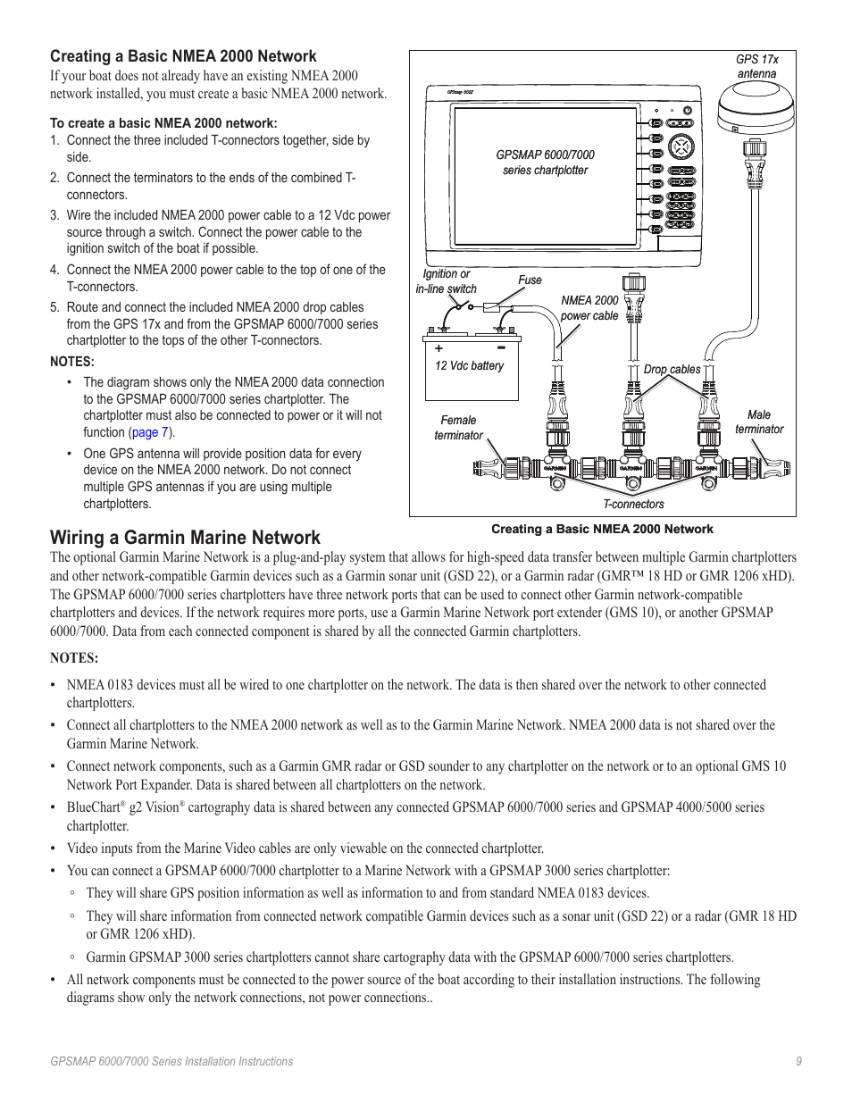 Creating a basic nmea 2000 network, Wiring a garmin marine network | Garmin GPSMAP 7000 Series User Manual | Page 9 / 20