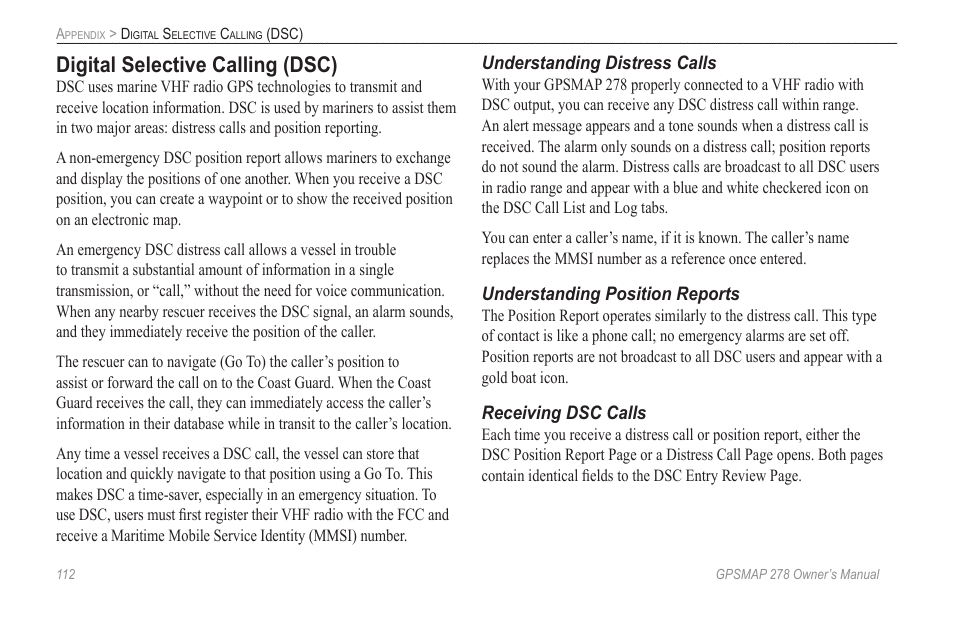 Digital selective calling (dsc) | Garmin GPSMAP 278 User Manual | Page 120 / 138