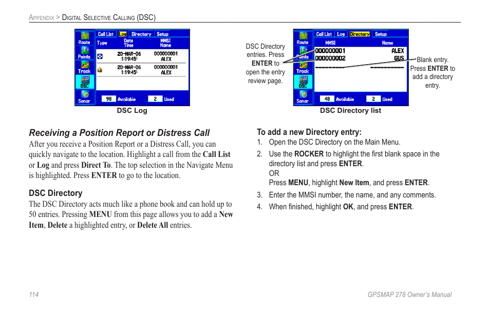 Receiving a position report or distress call | Garmin GPSMAP 278 User Manual | Page 122 / 138