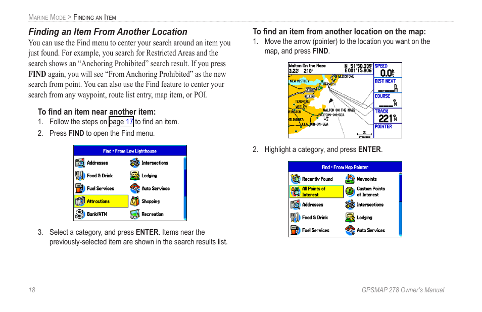 Finding an item from another location | Garmin GPSMAP 278 User Manual | Page 26 / 138