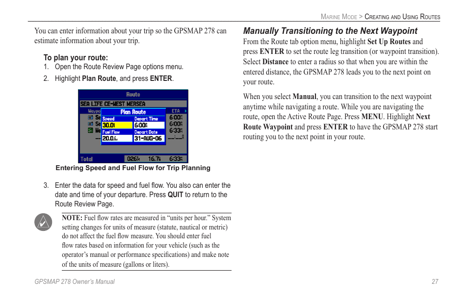 Manually transitioning to the next waypoint | Garmin GPSMAP 278 User Manual | Page 35 / 138