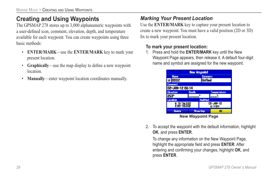 Creating and using waypoints | Garmin GPSMAP 278 User Manual | Page 36 / 138