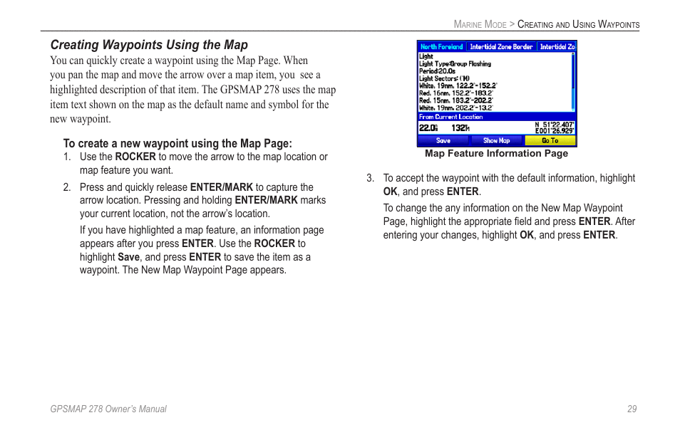 Creating waypoints using the map | Garmin GPSMAP 278 User Manual | Page 37 / 138