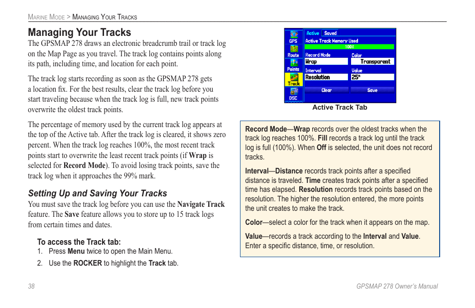 Managing your tracks | Garmin GPSMAP 278 User Manual | Page 46 / 138