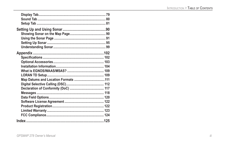 Garmin GPSMAP 278 User Manual | Page 5 / 138