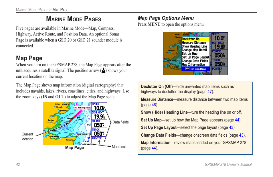Map page | Garmin GPSMAP 278 User Manual | Page 50 / 138