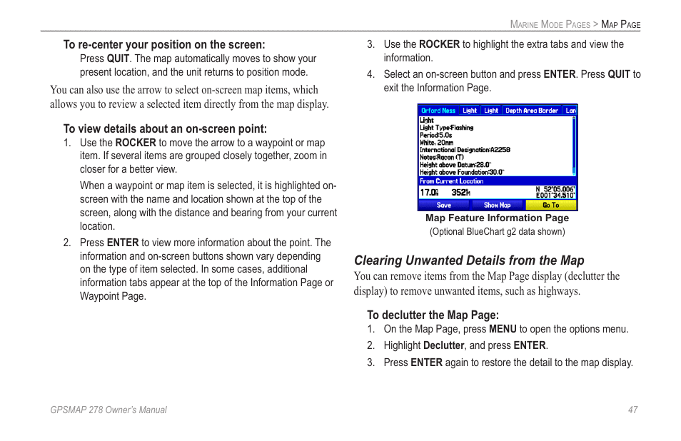 Clearing unwanted details from the map | Garmin GPSMAP 278 User Manual | Page 55 / 138