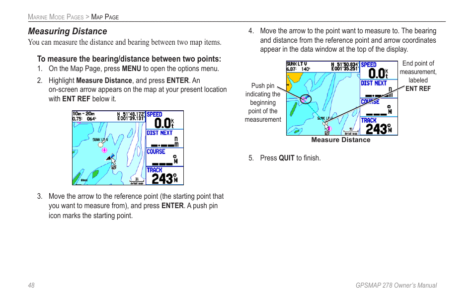 Measuring distance | Garmin GPSMAP 278 User Manual | Page 56 / 138