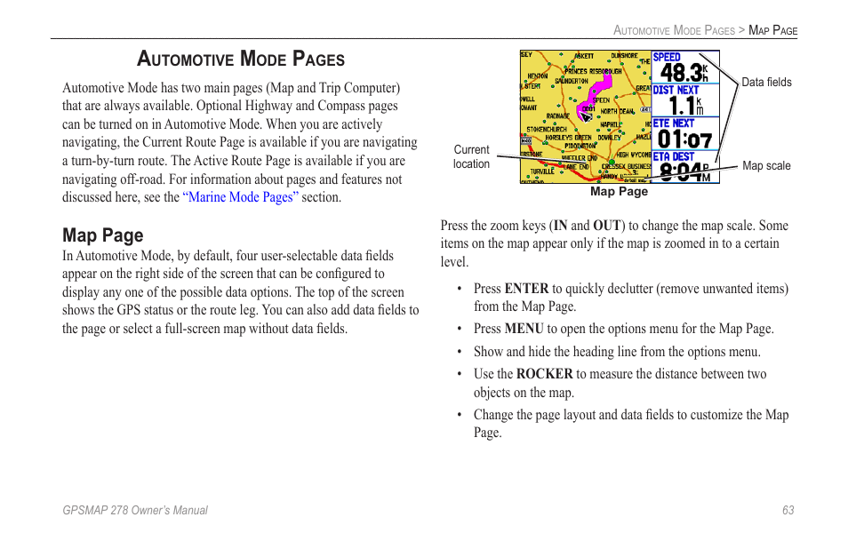 Map page | Garmin GPSMAP 278 User Manual | Page 71 / 138