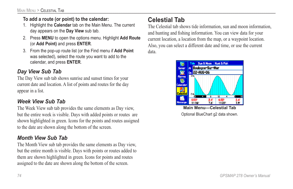 Celestial tab | Garmin GPSMAP 278 User Manual | Page 82 / 138