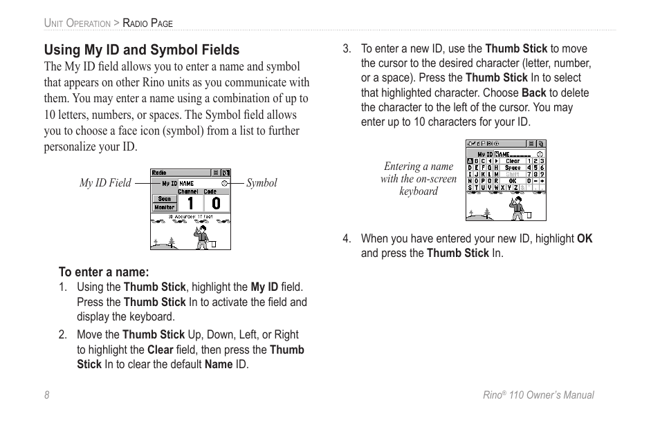 Using my id and symbol fields | Garmin 110 User Manual | Page 14 / 110