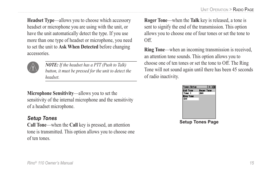 Setup tones | Garmin 110 User Manual | Page 21 / 110