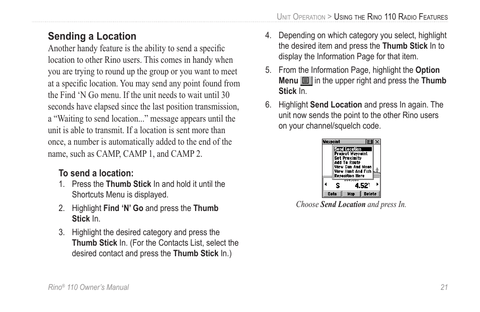 Sending a location | Garmin 110 User Manual | Page 27 / 110