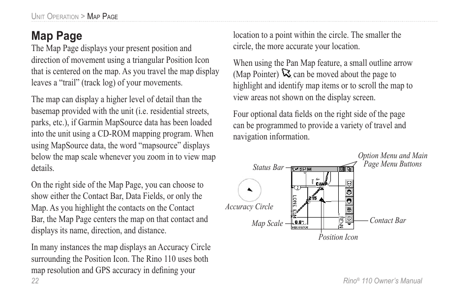 Map page | Garmin 110 User Manual | Page 28 / 110