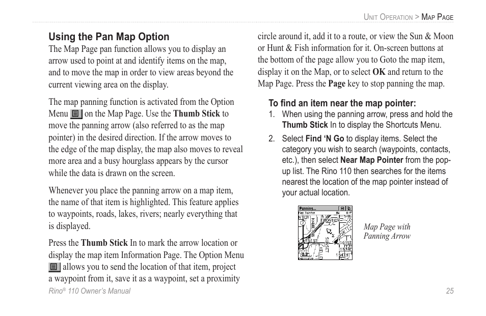 Using the pan map option | Garmin 110 User Manual | Page 31 / 110