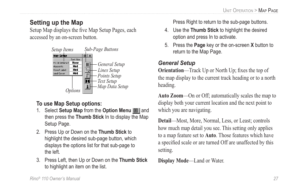 Setting up the map, General setup | Garmin 110 User Manual | Page 33 / 110