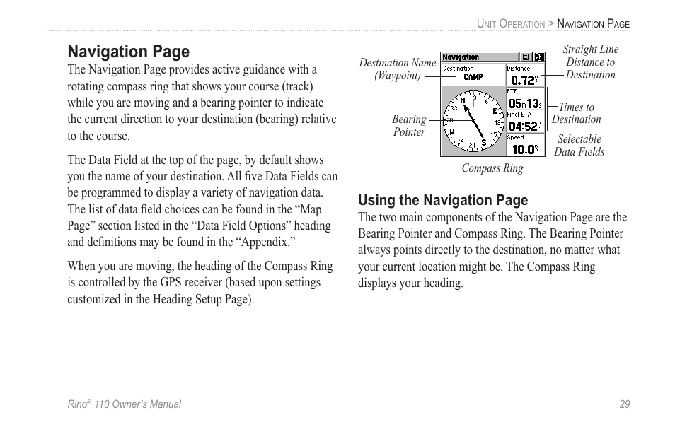 Navigation page | Garmin 110 User Manual | Page 35 / 110