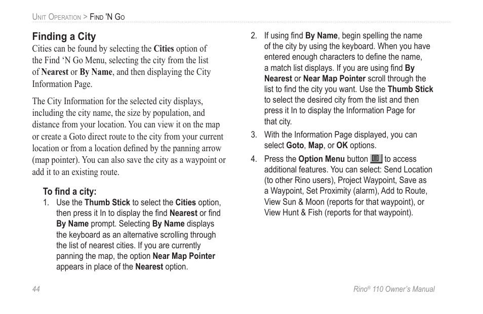 Finding a city | Garmin 110 User Manual | Page 50 / 110