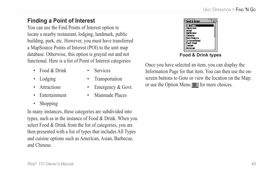 Finding a point of interest | Garmin 110 User Manual | Page 51 / 110