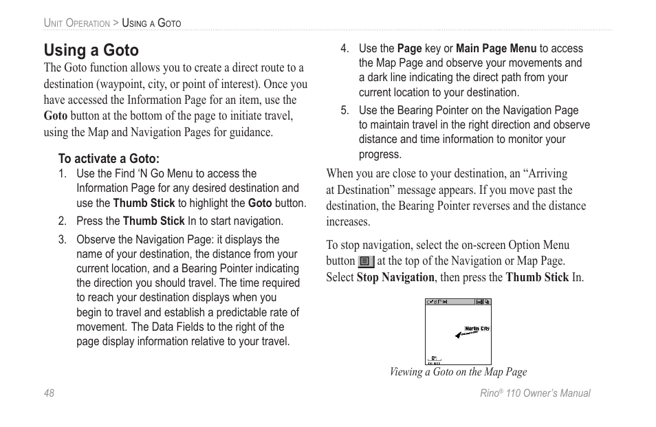 Using a goto | Garmin 110 User Manual | Page 54 / 110